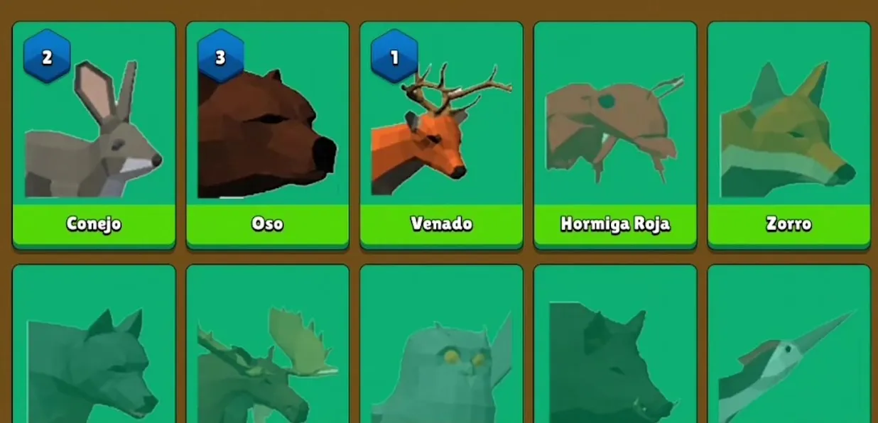 Pantalla de colección de especies animales