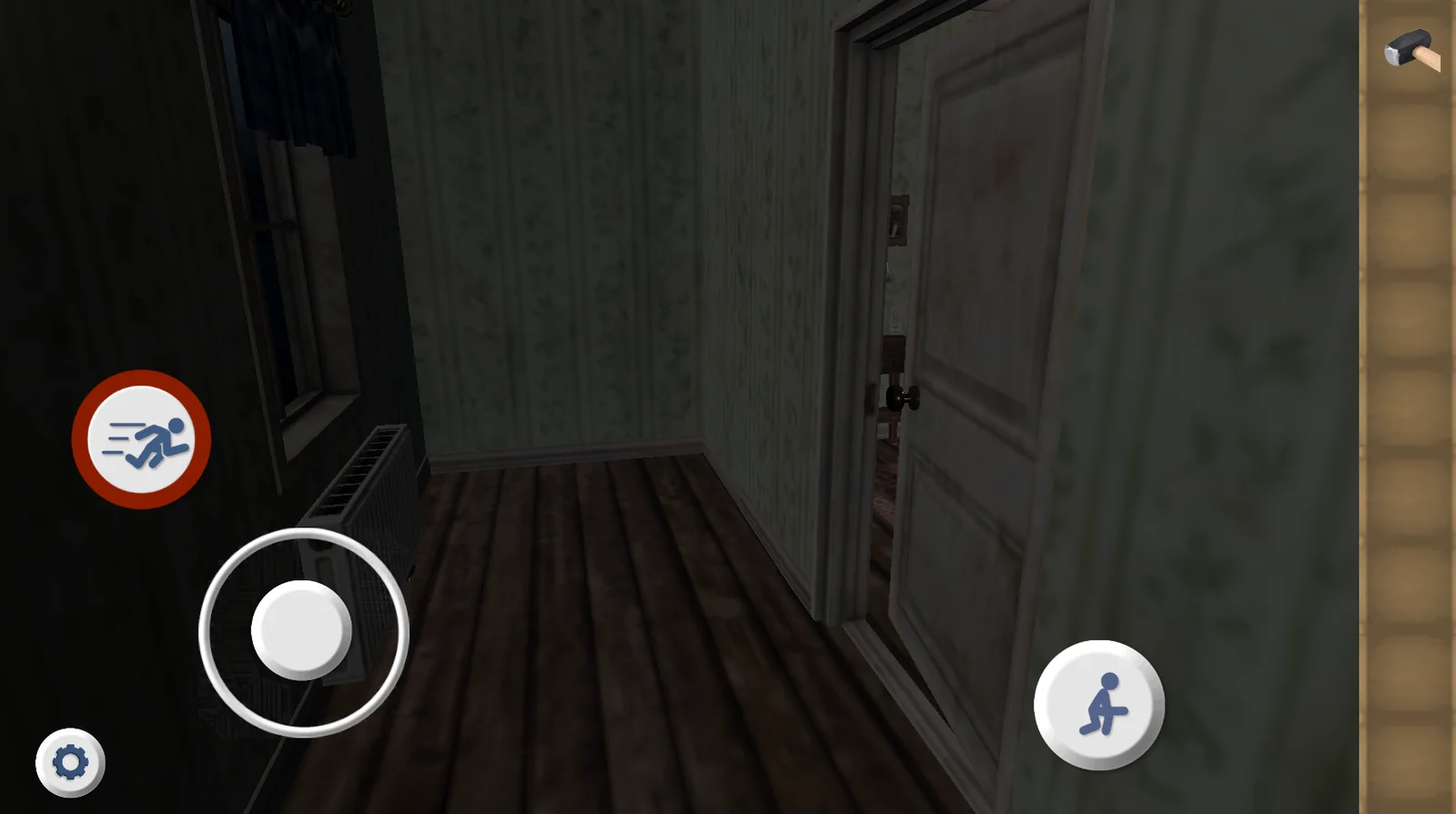 Pasillo en penumbra con una puerta entreabierta en Blood Seed