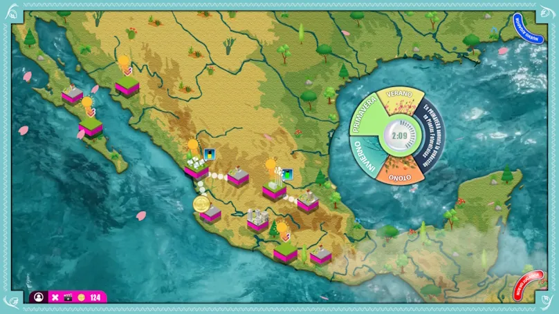 Vista del mapa de México con las fuentes de energía colocadas por los jugadores